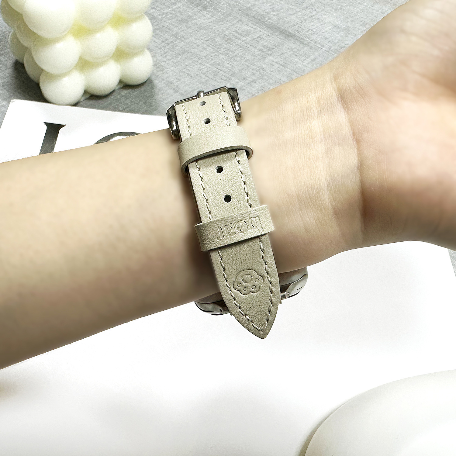 アップルウォッチバンド 小熊刻印入り本革細身バンド