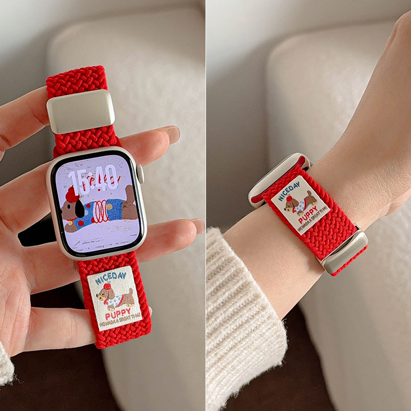 アップルウォッチバンド キャラクターワッペン付き編み込みソロループバンド