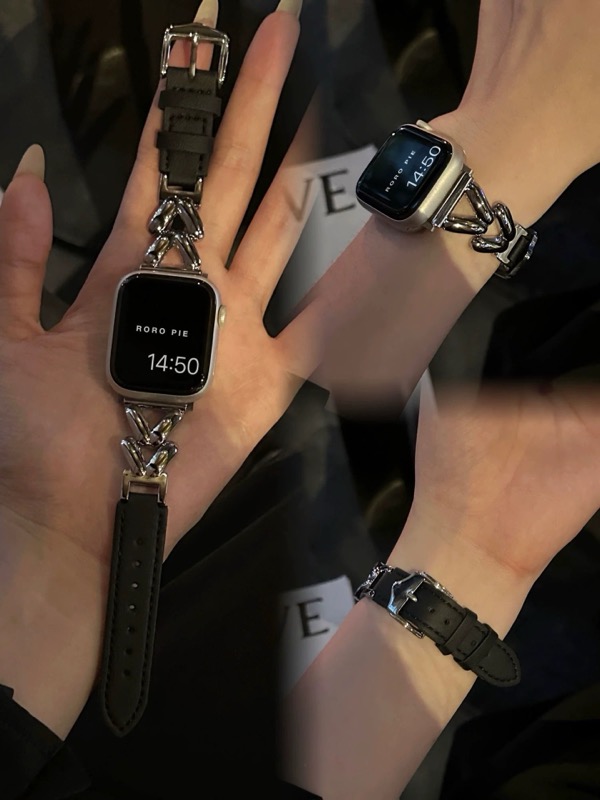 アップルウォッチバンド 高級レザー アップルウォッチ ストラップ メタリックチェーン