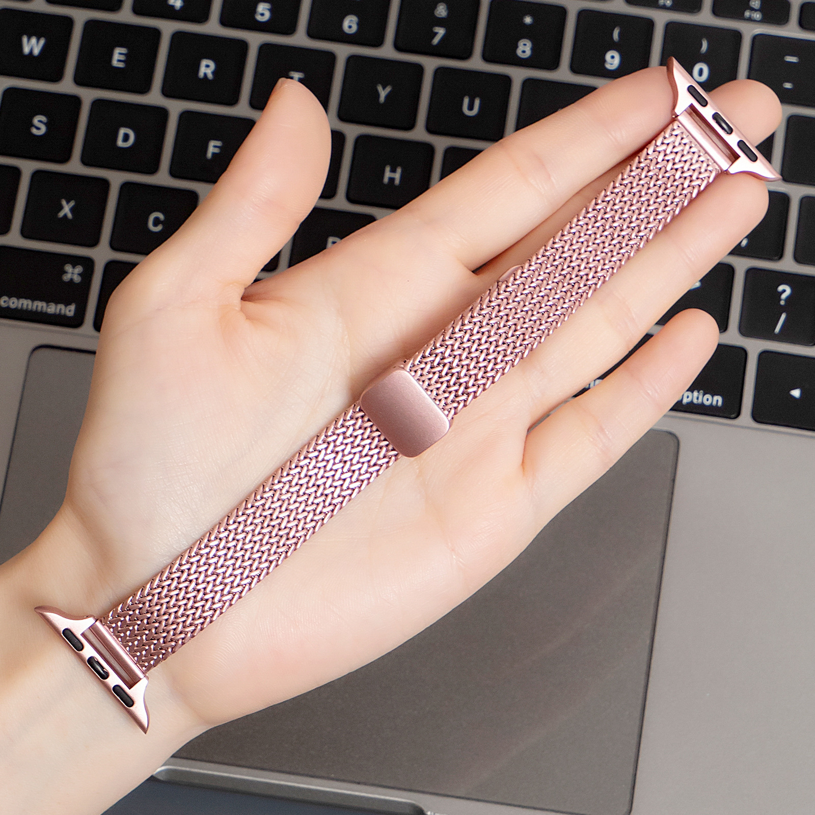 アップルウォッチバンド 編み込みデザイン細身ステンレスメッシュバンド