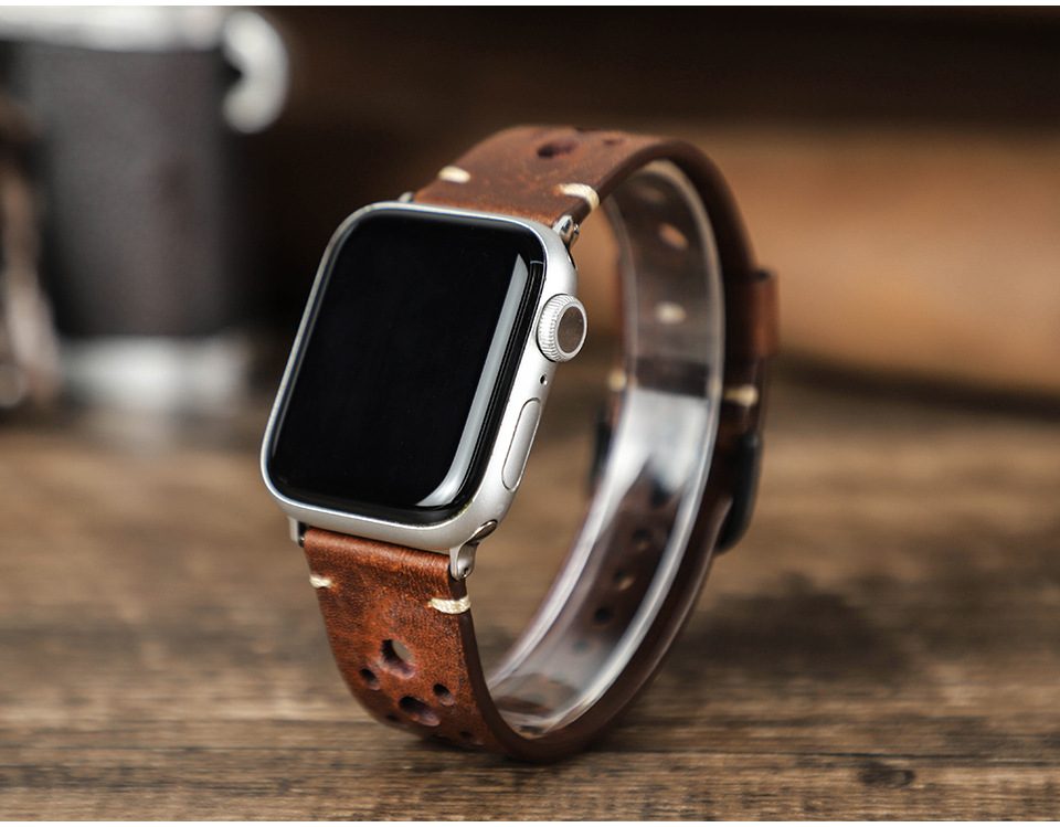 アップルウォッチバンドレザー パンチング加工本革一重巻きバンド