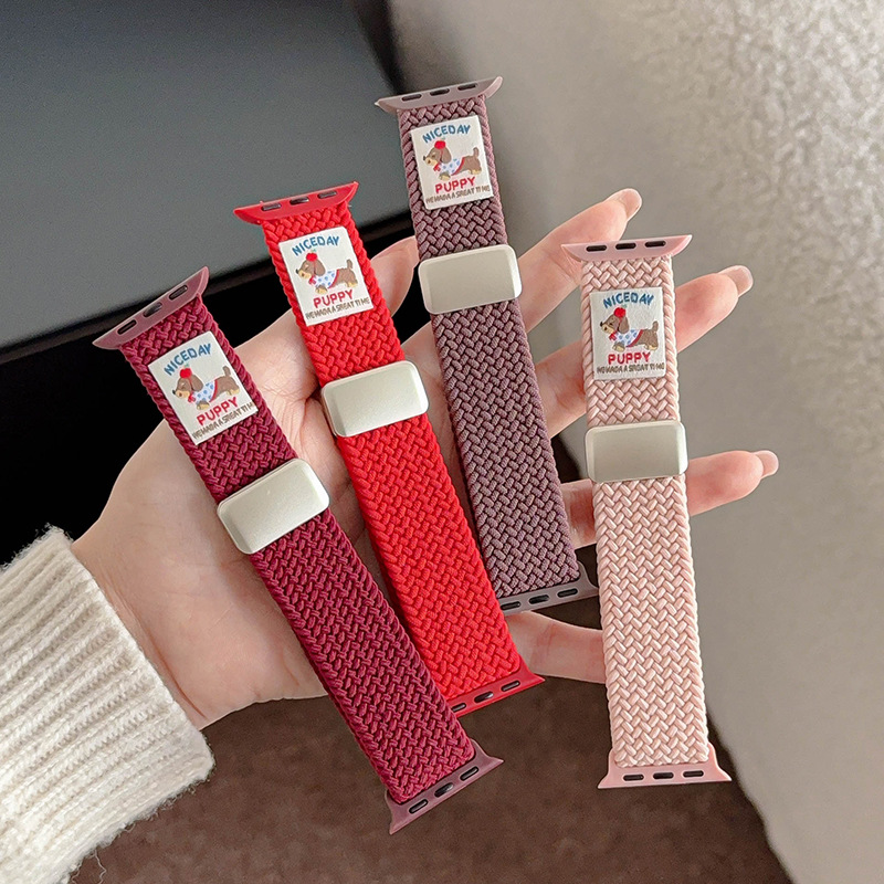 アップルウォッチバンド キャラクターワッペン付き編み込みソロループバンド