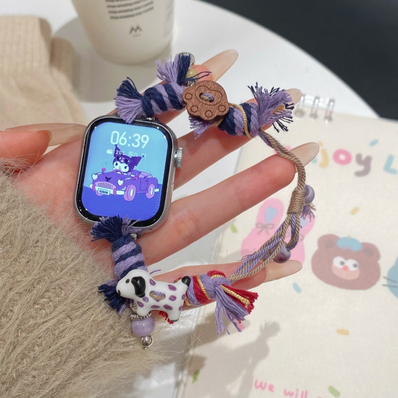 スポーツふわふわ編み紐タッセル飾りアップルウォッチバンド