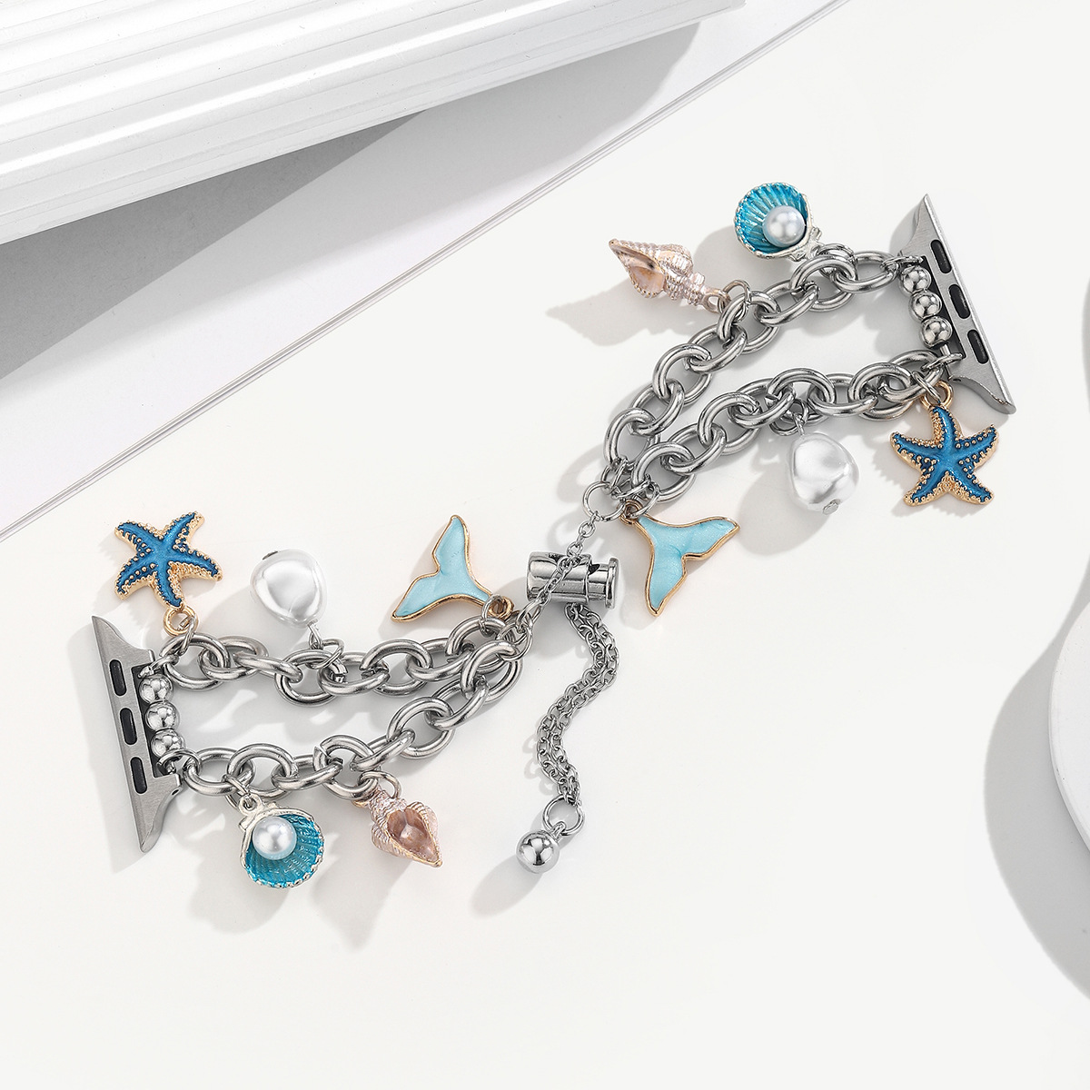 アップルウォッチバンド 海モチーフチャーム付きステンレスチェーンバンド