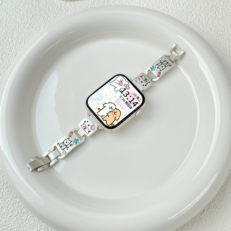 アップルウォッチバンド かわいい動物イラスト付きステンレスバンド
