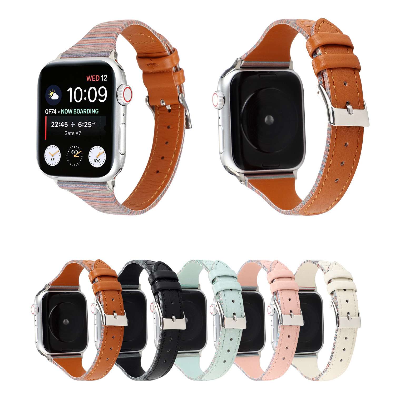 アップルウォッチバンド ストライプ柄レザー