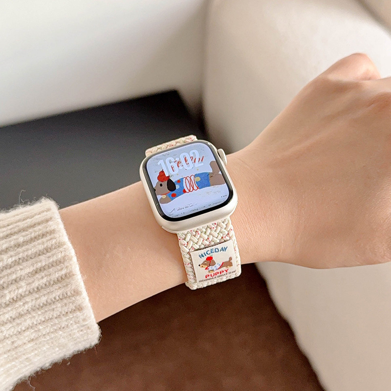 アップルウォッチバンド キャラクターワッペン付き編み込みソロループバンド