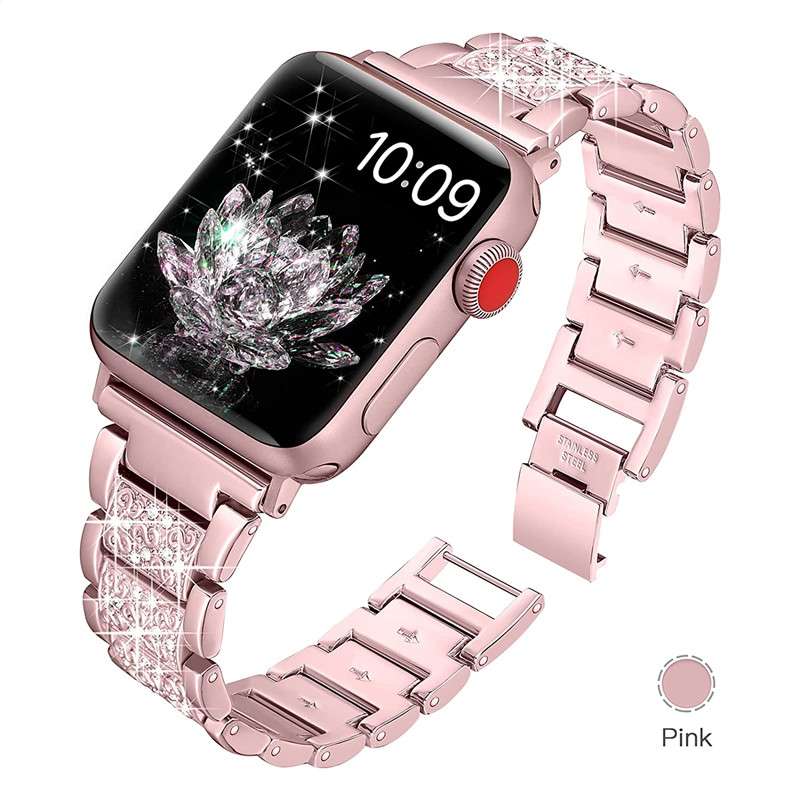 アップルウォッチバンド 輝くクリスタル装飾スマートウォッチバンド