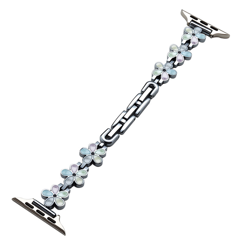 アップルウォッチバンド 花モチーフ装飾チェーン付きステンレスバンド