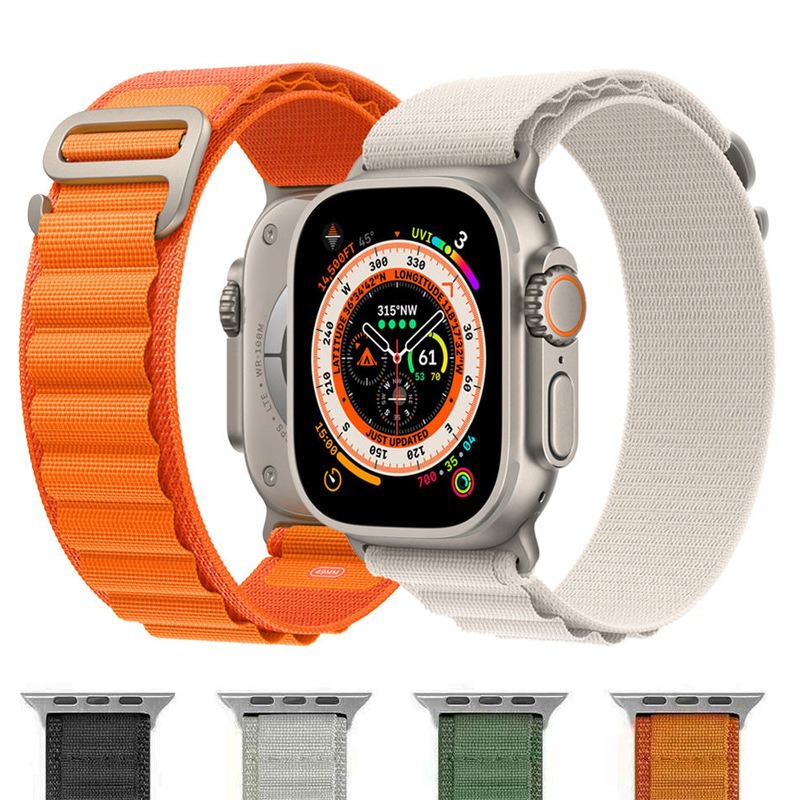 アップルウォッチバンド ストライプ柄ナイロン編み込みワンタッチ式バンド