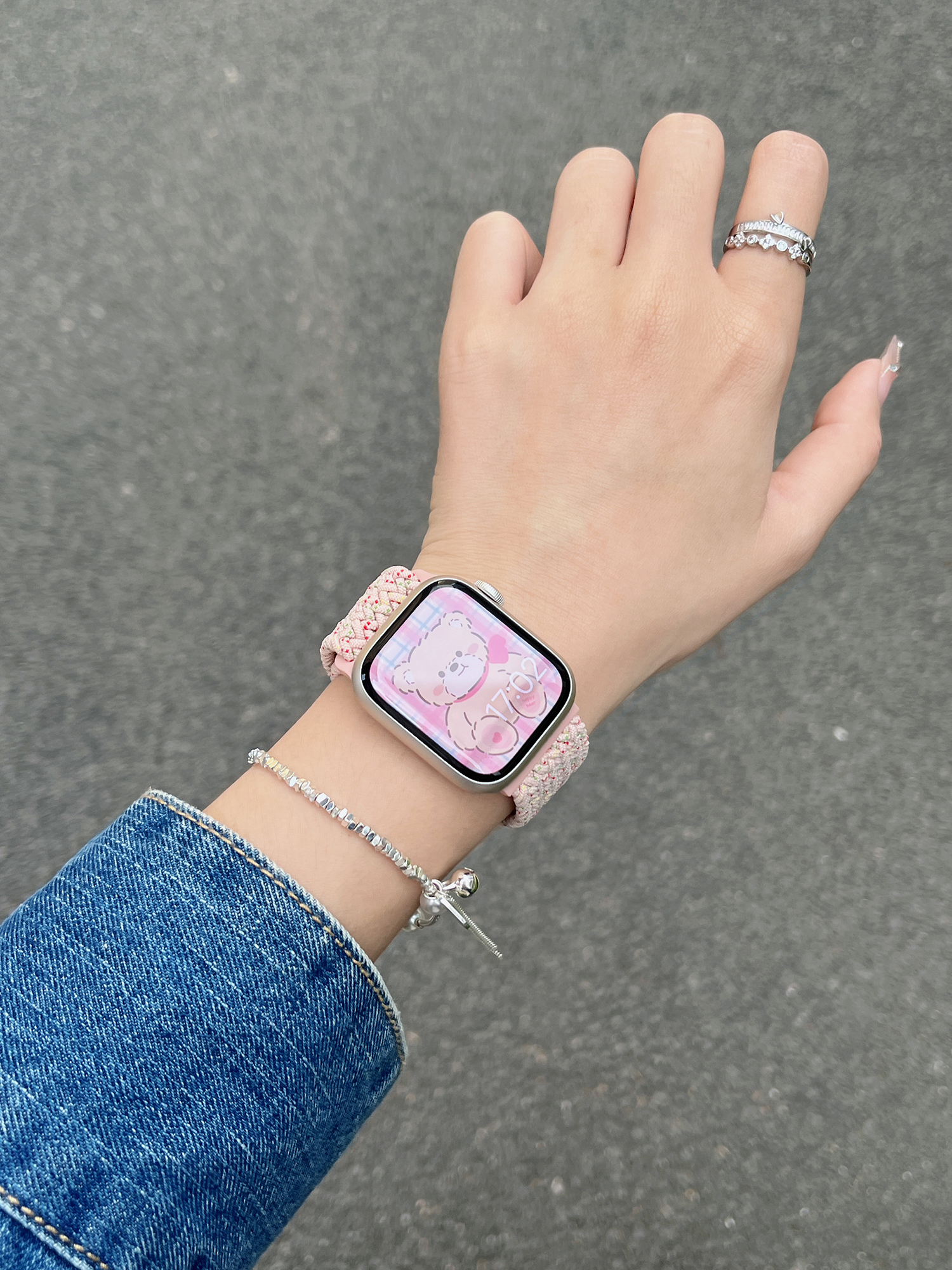 アップルウォッチバンド 伸縮編み込みレザーバンド