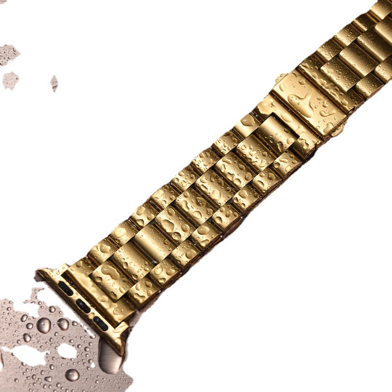 アップルウォッチバンド 三連リンク留め具付きステンレス製腕時計替えバンド