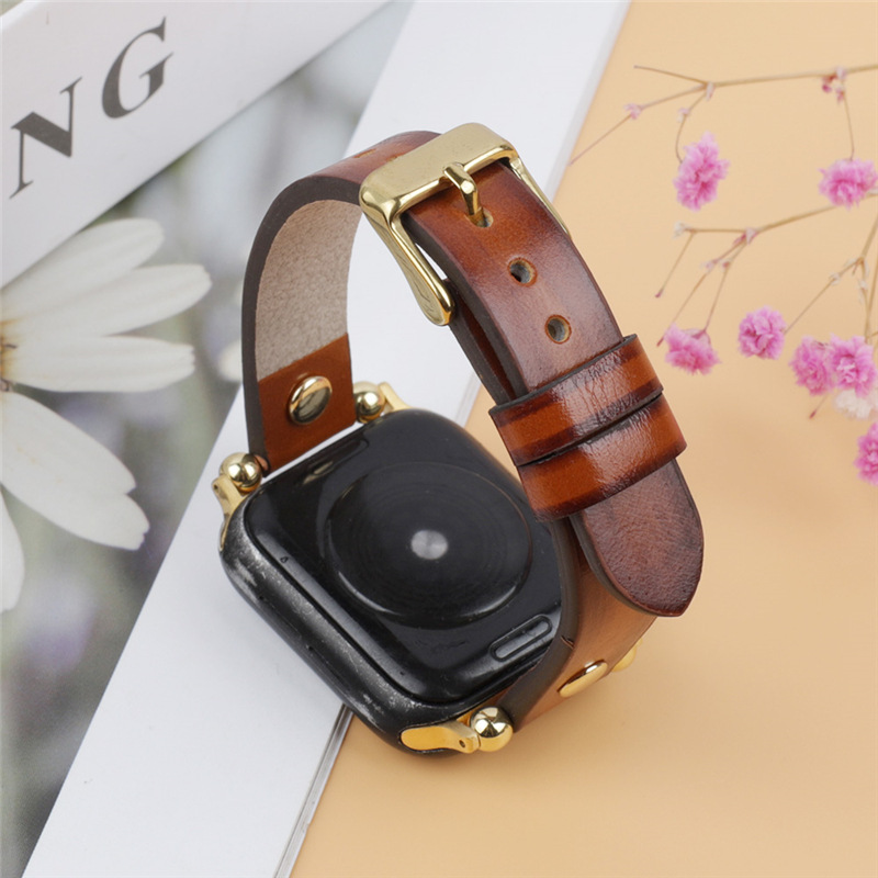 アップルウォッチバンド 金具装飾付き本革ベルト時計バンド