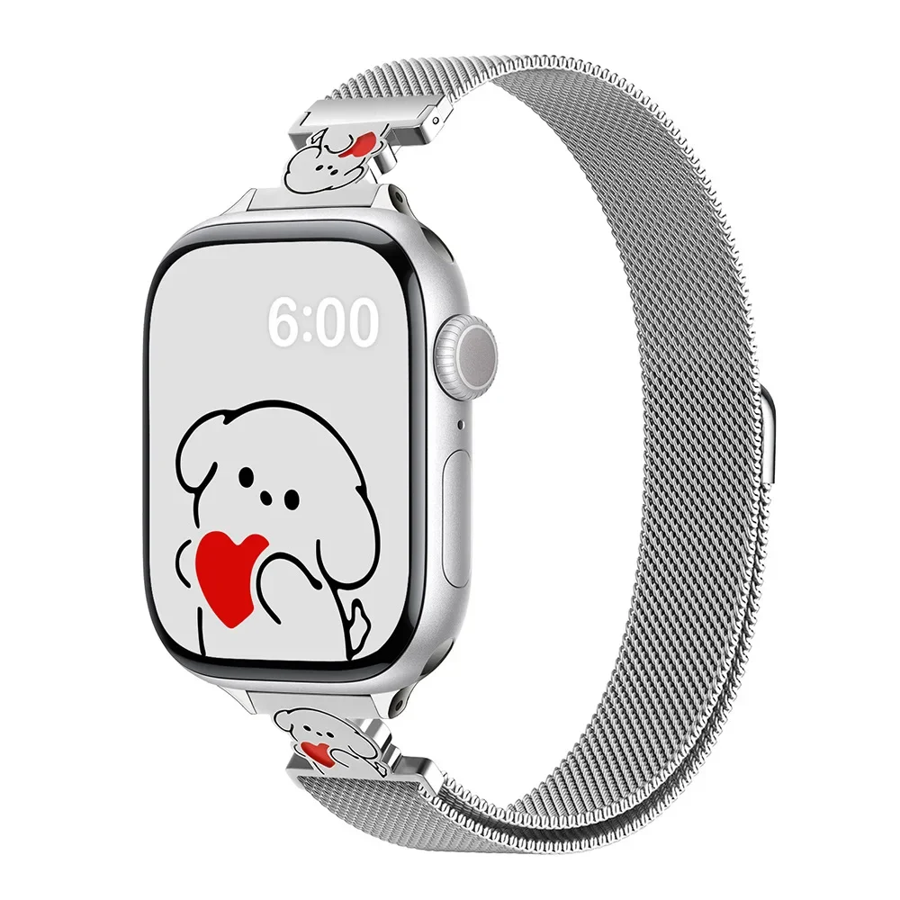 アップルウォッチバンド 可愛い動物キャラクター付きメッシュステンレスバンド
