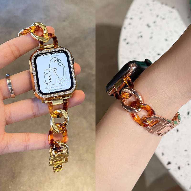 アップルウォッチバンド 高級感あふれる宝石チェーン装飾スマートウォッチバンド