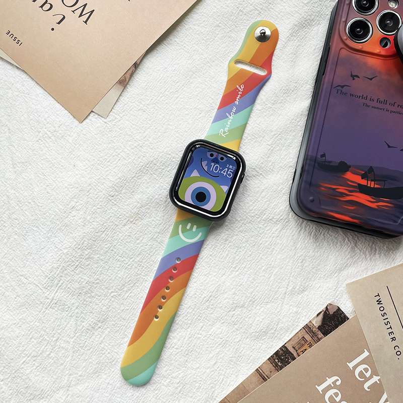 アップルウォッチバンド スマイル柄レインボーウォッチバンド