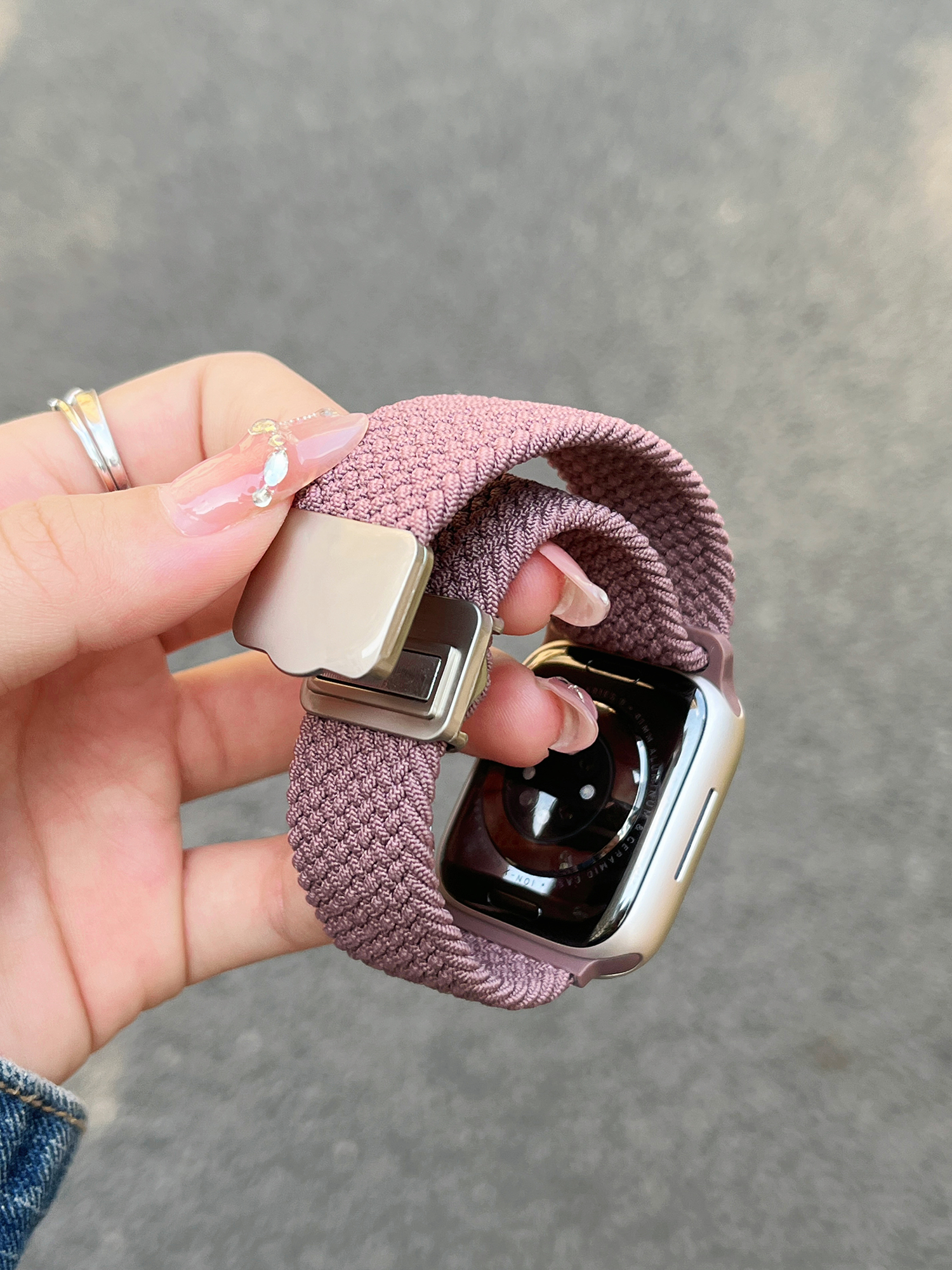 アップルウォッチバンド 伸縮編み込みレザーバンド