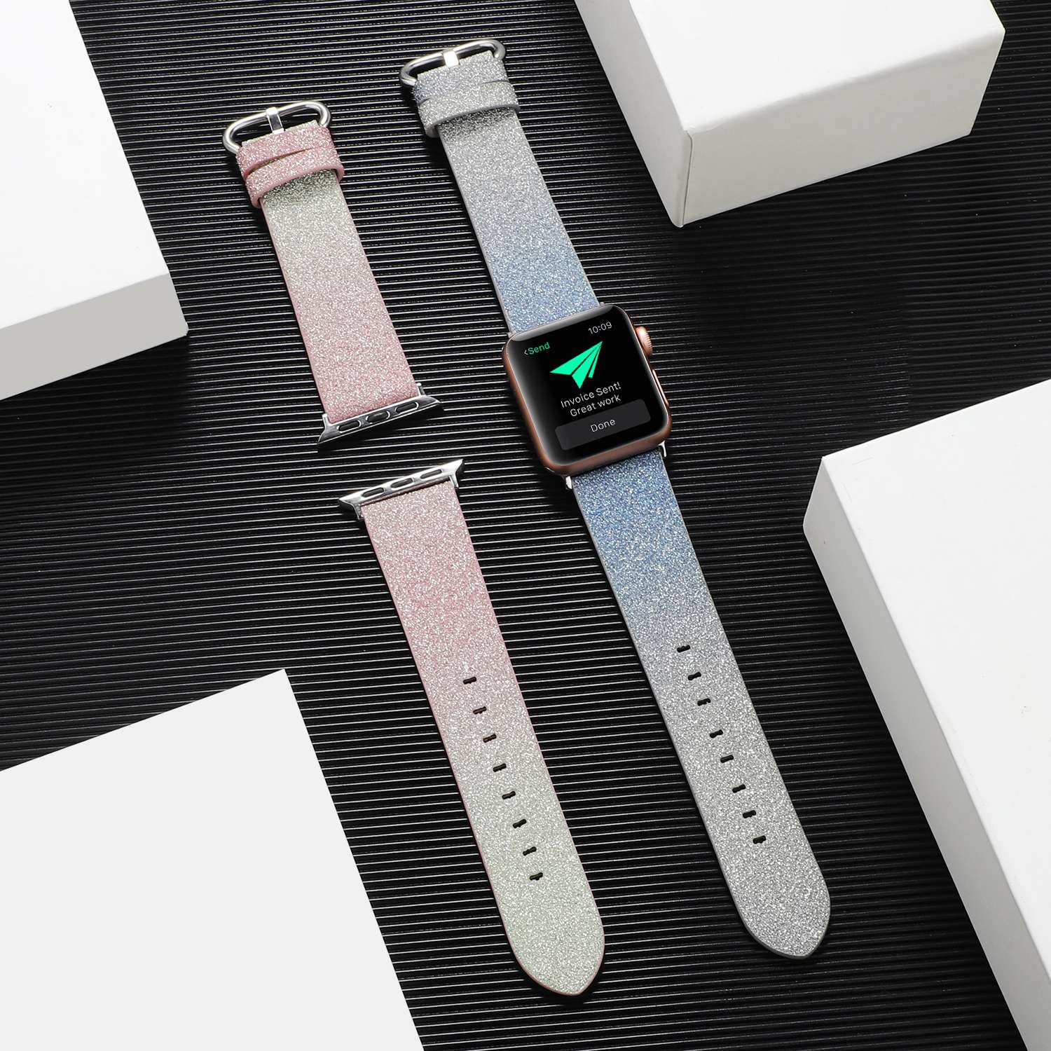 アップルウォッチバンド キラキラ輝くグリッター レザーバンド