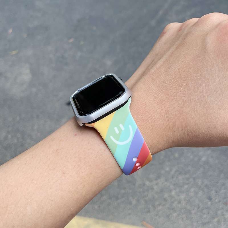 アップルウォッチバンド スマイル柄レインボーウォッチバンド