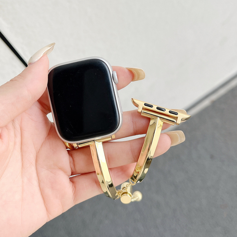 アップルウォッチバンド 華奢なチェーン付きバングル型ステンレスバンド
