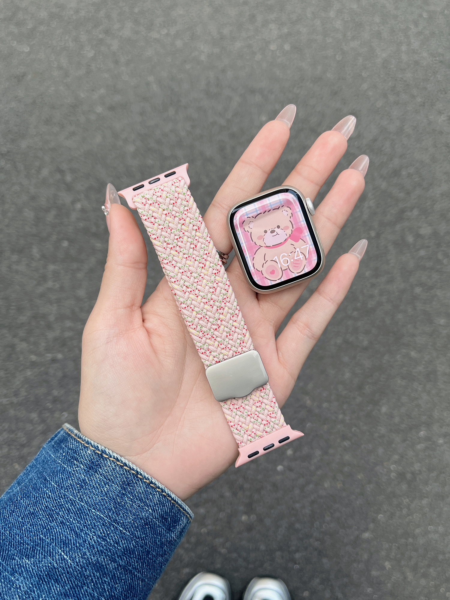 アップルウォッチバンド 伸縮編み込みレザーバンド