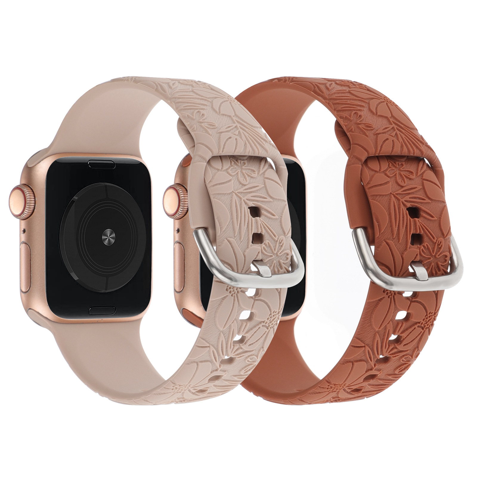 アップルウォッチバンド ステンレス製ハイビスカス花柄シリコンベルト腕時計バンド