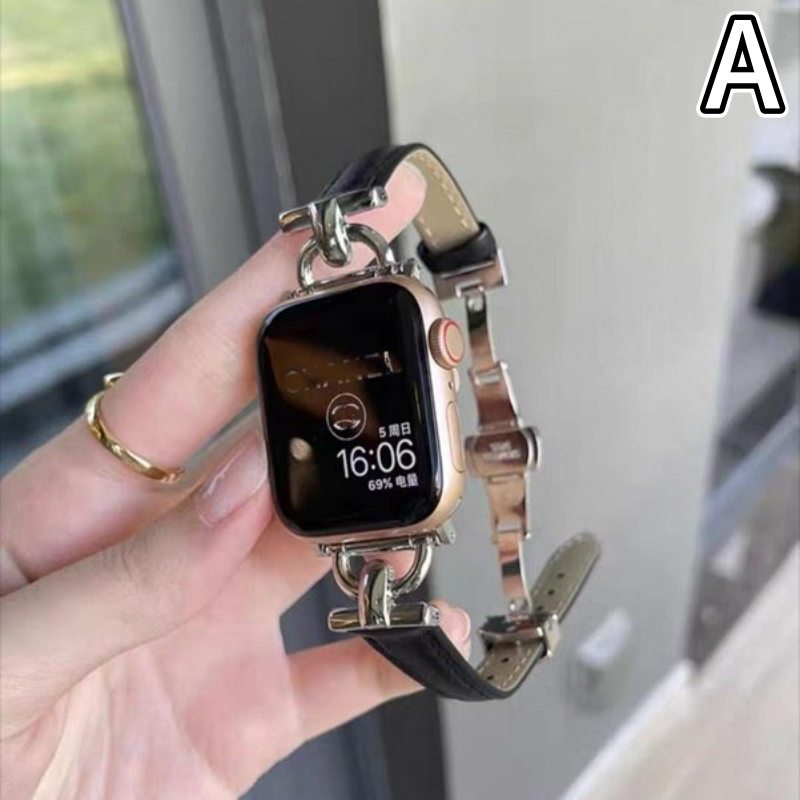 アップルウォッチバンド 上質レザー チェーンデザイン 腕時計ベルト