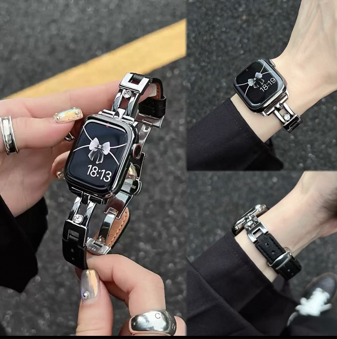 アップルウォッチバンドレザー 金属装飾付き本革ジュエリーバンド