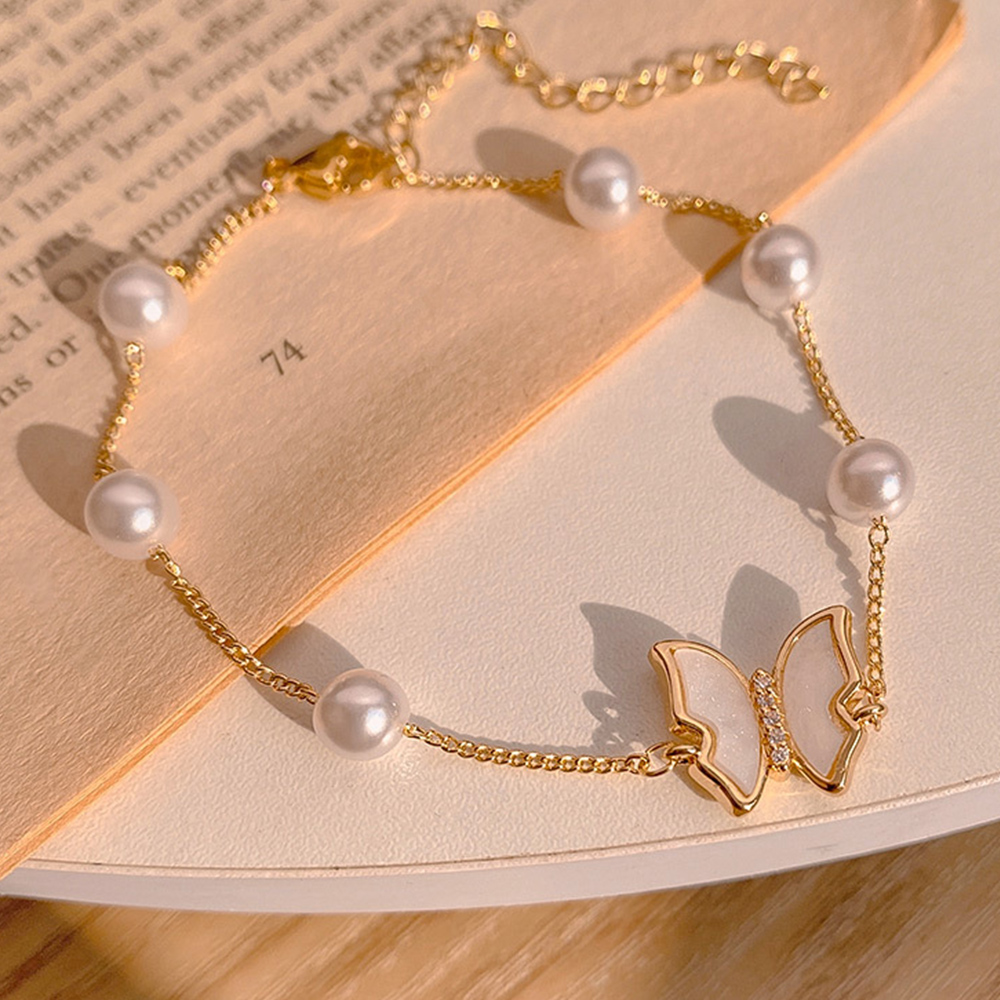 蝶々模様パール付きゴールドバングル