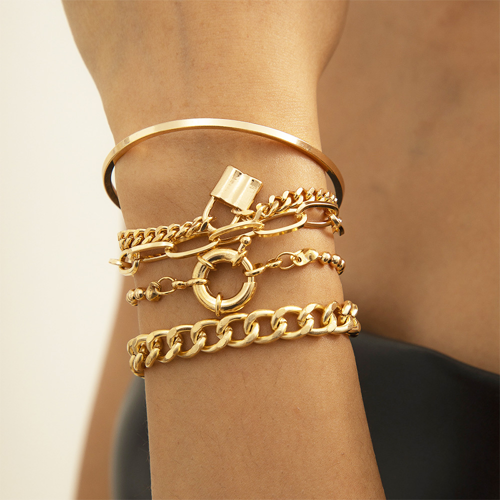 バングル 重ね付け風チェーンブレスレット5点セット