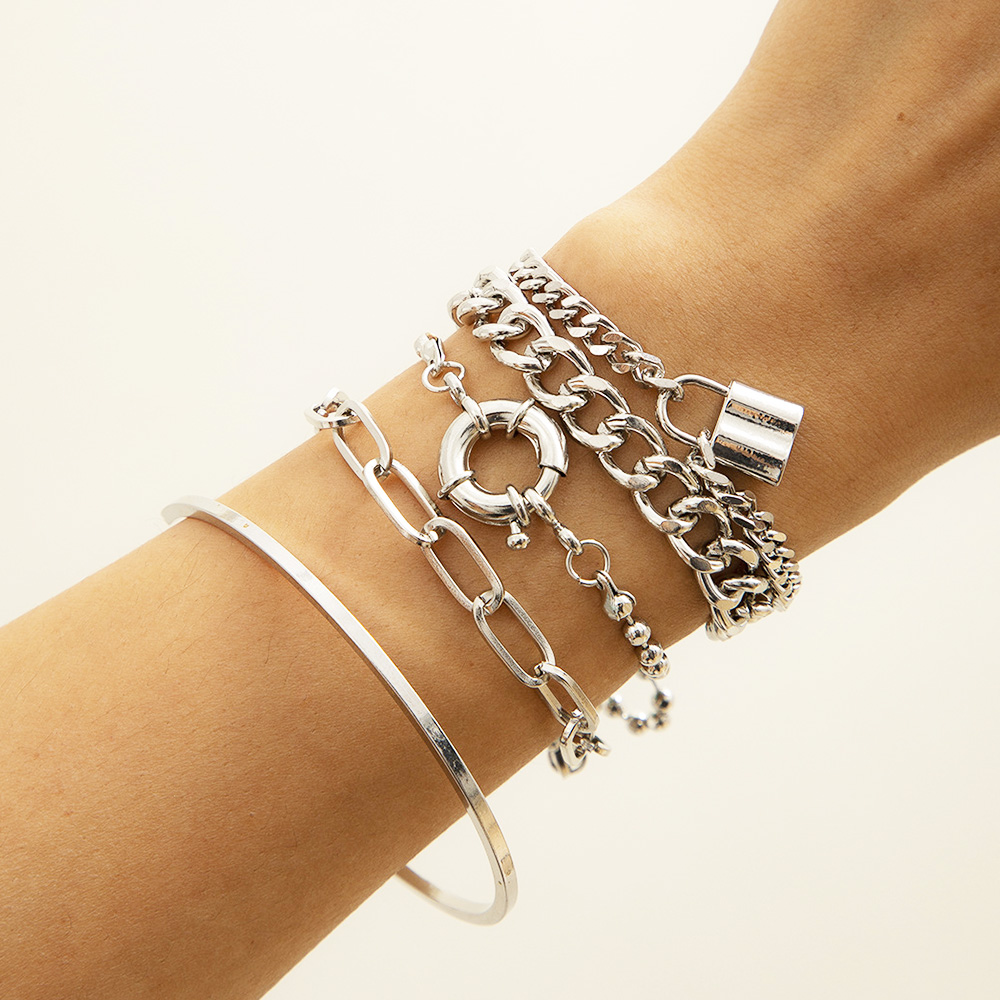 バングル 重ね付け風チェーンブレスレット5点セット