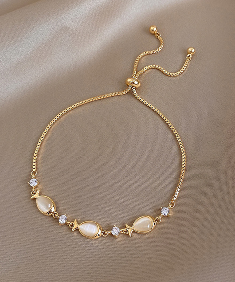 ゴールド 調節可能バングル 天然石風モチーフ 華奢チェーン