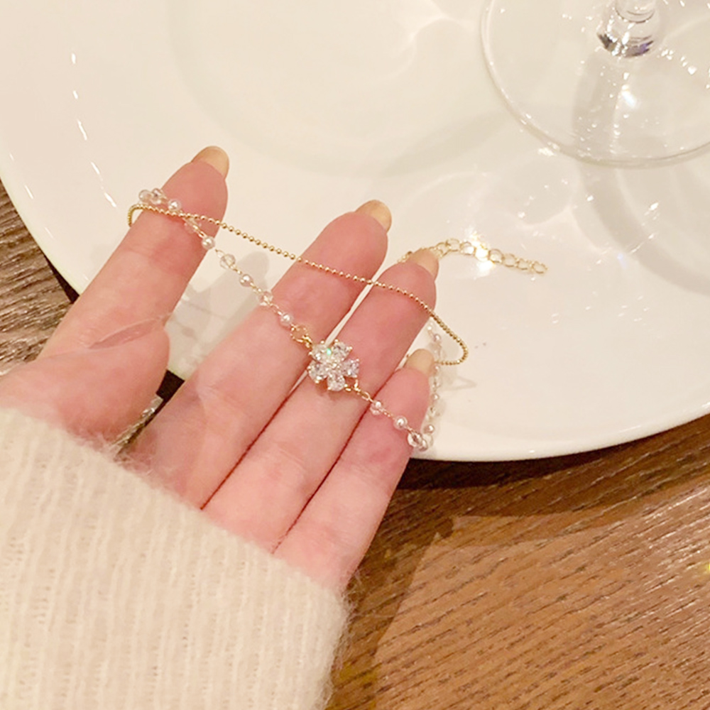 ゴールドバングル 花モチーフ二連チェーンブレスレット上品レディース