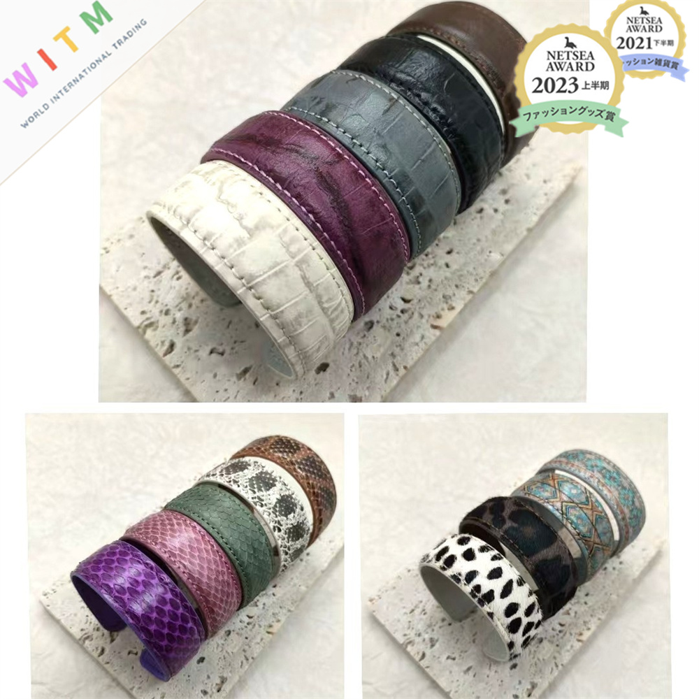 本革パイソン柄バングル開口式腕輪レディース