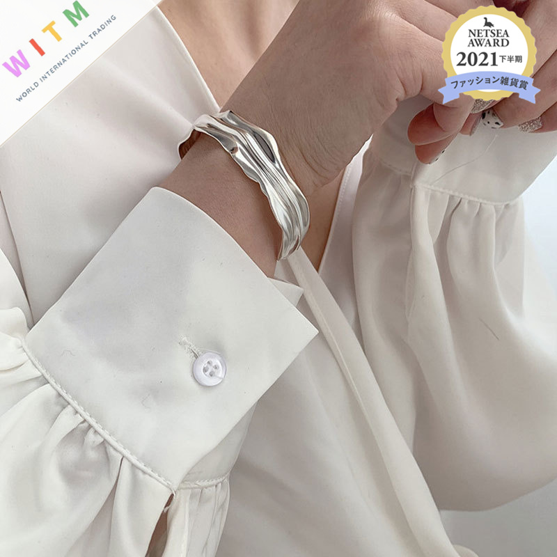 不規則ツイスト銀コーティングバングル上品個性派