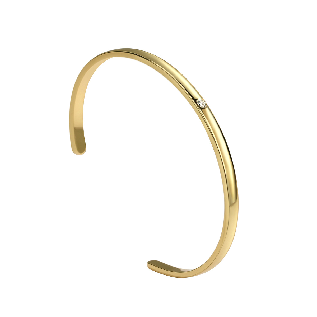 レディース一粒ダイヤ付きゴールドバングル