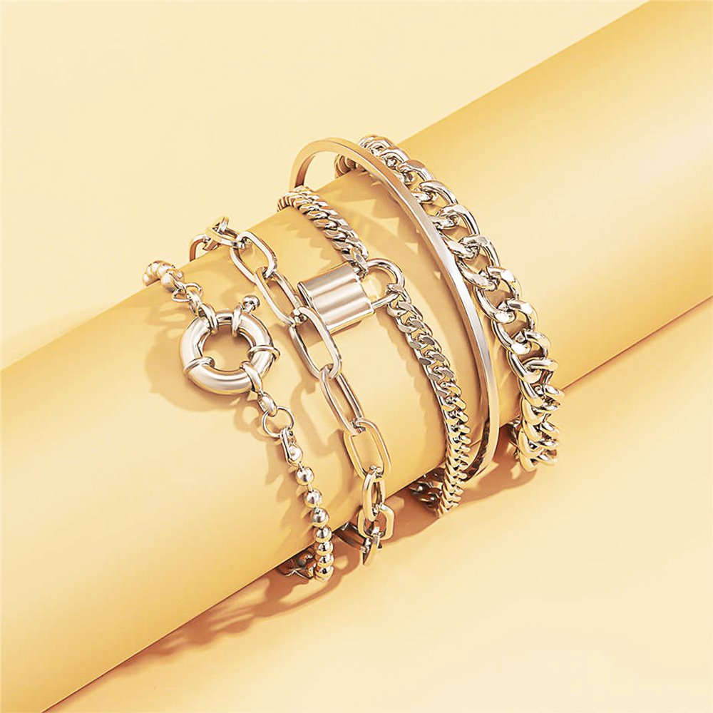 バングル 重ね付け風チェーンブレスレット5点セット