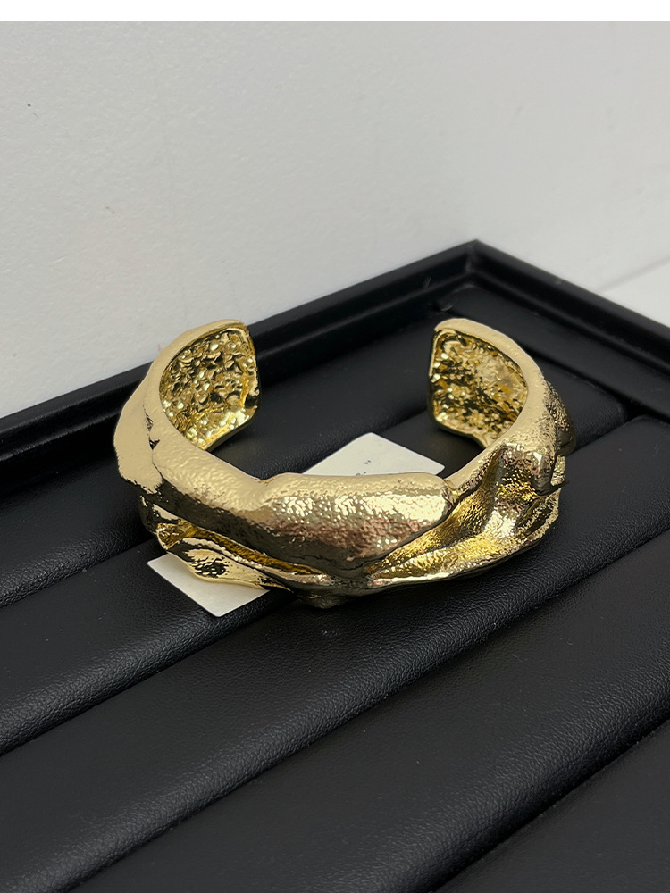 不規則デザイン個性的バングル上品な腕飾り調節可能 ゴールド