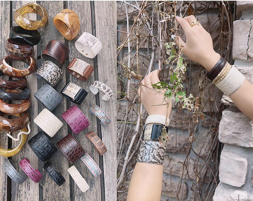 本革レザー開口バングル上品腕輪アクセサリー