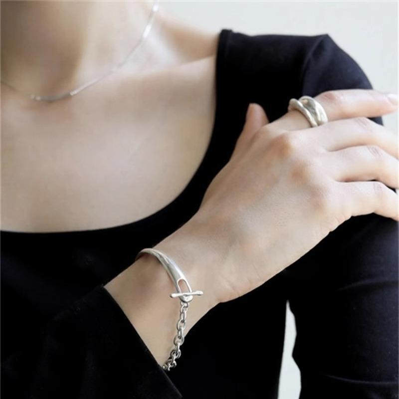 シルバーチェーン付きバングル レディース腕輪
