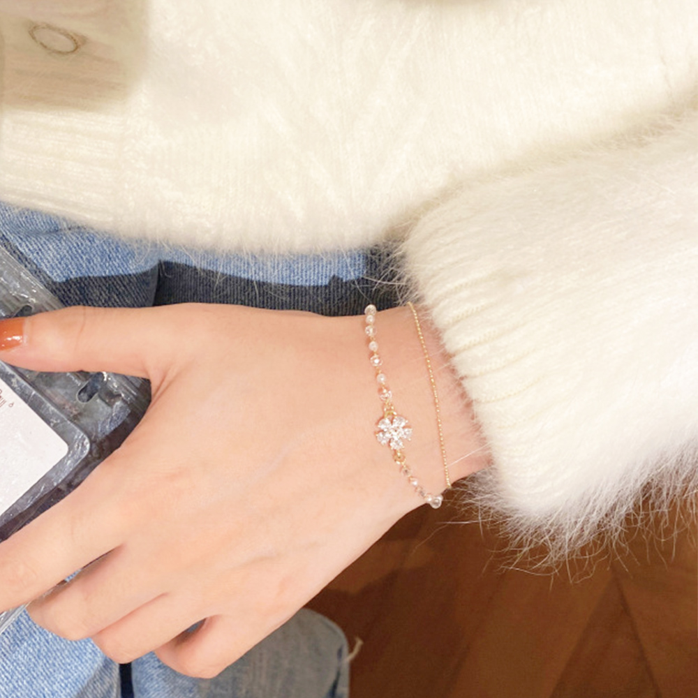 ゴールドバングル 花モチーフ二連チェーンブレスレット上品レディース