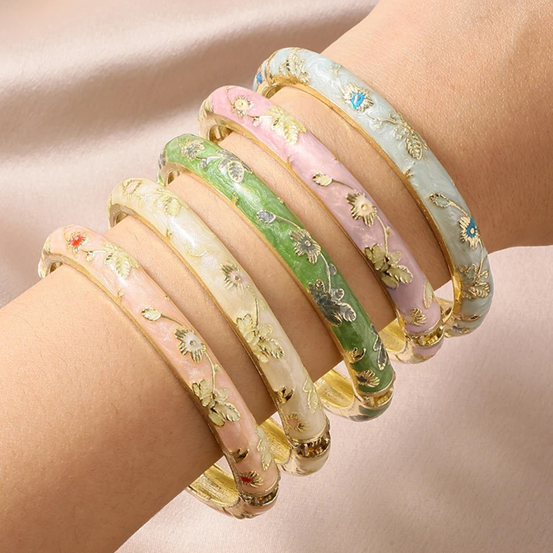 バングル 花柄彫刻金縁レディースバングル レディース|バングル専門