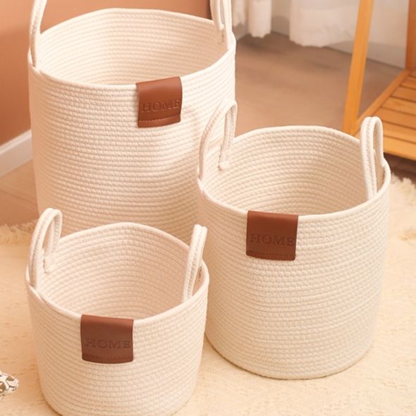 コットンロープ編み込みランドリーバスケット