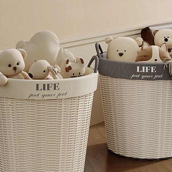 シンプル北欧風ラタン調ランドリーバスケット