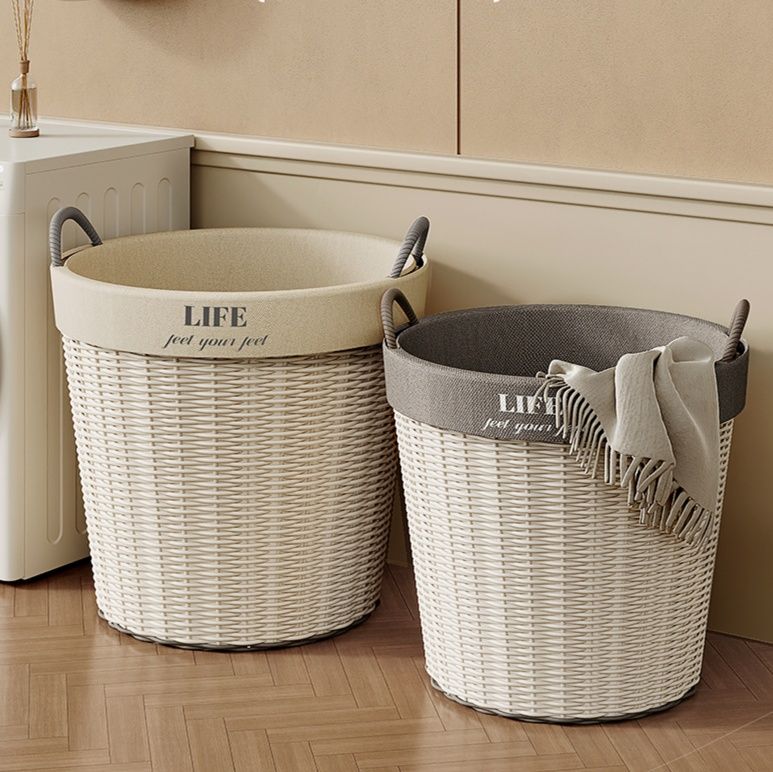 シンプル北欧風ラタン調ランドリーバスケット