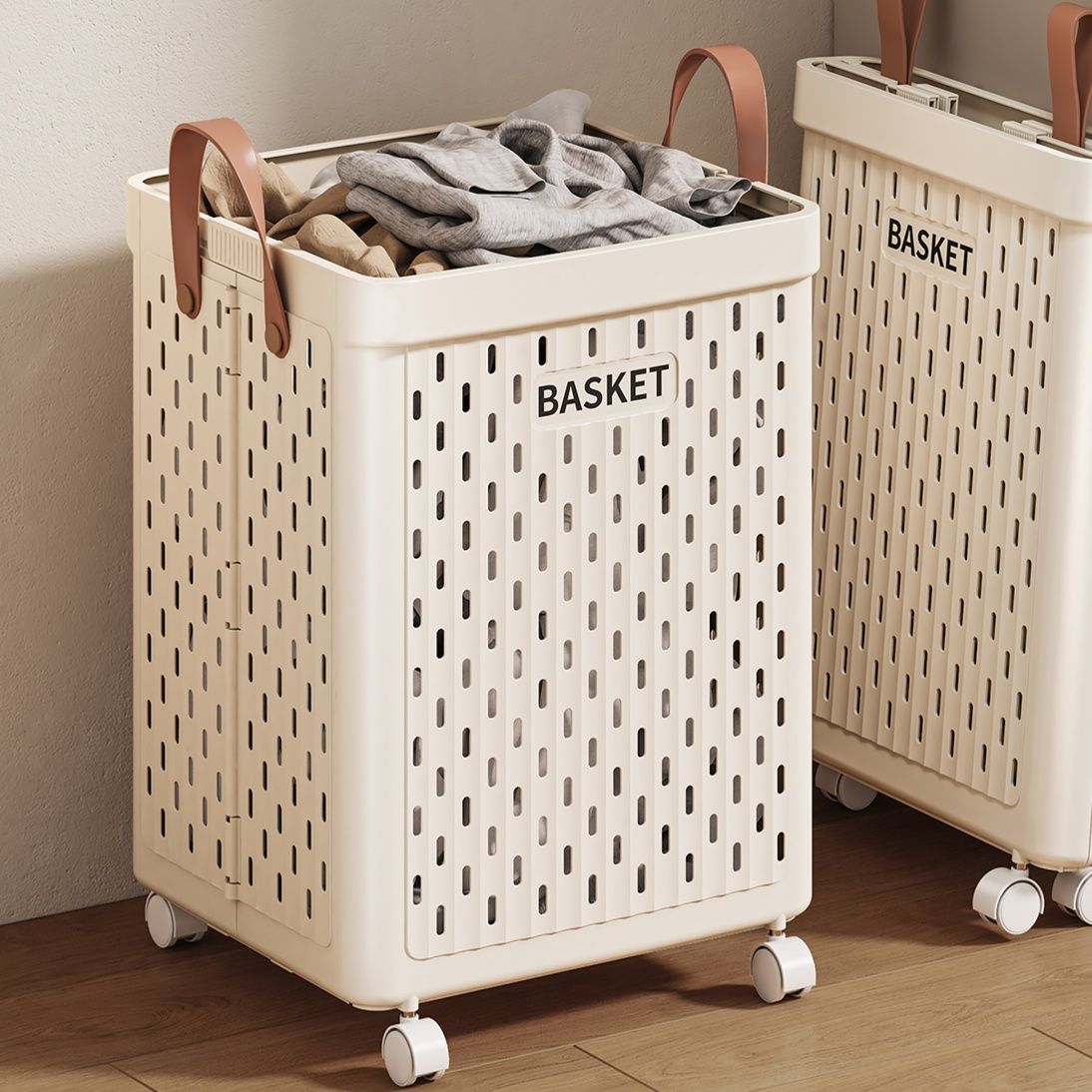 折りたたみ式キャスター付きランドリーバスケット