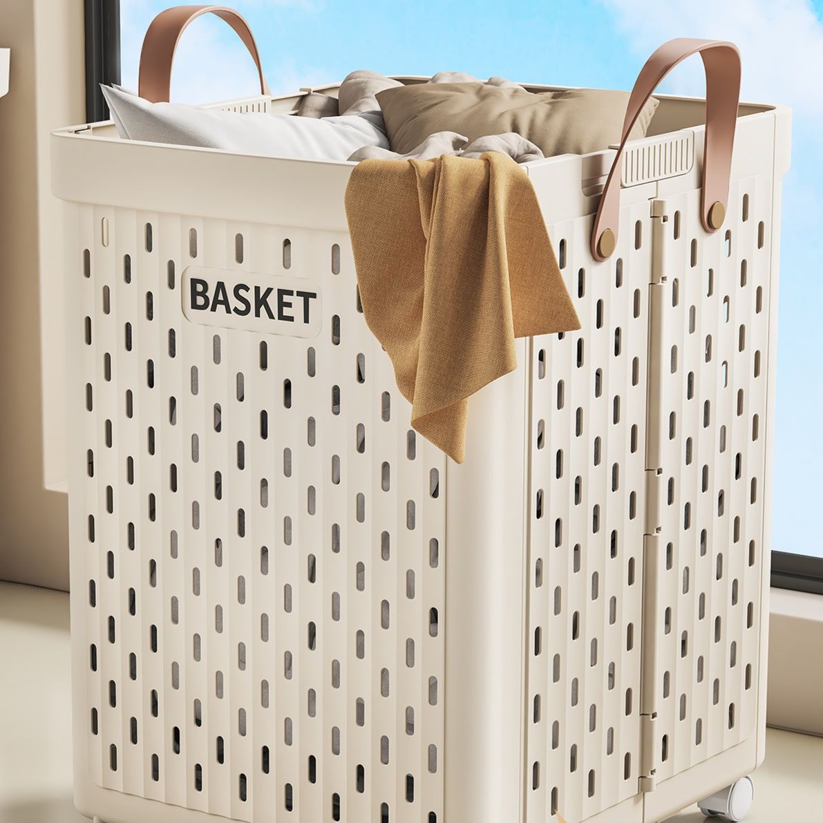 折りたたみ式キャスター付きランドリーバスケット