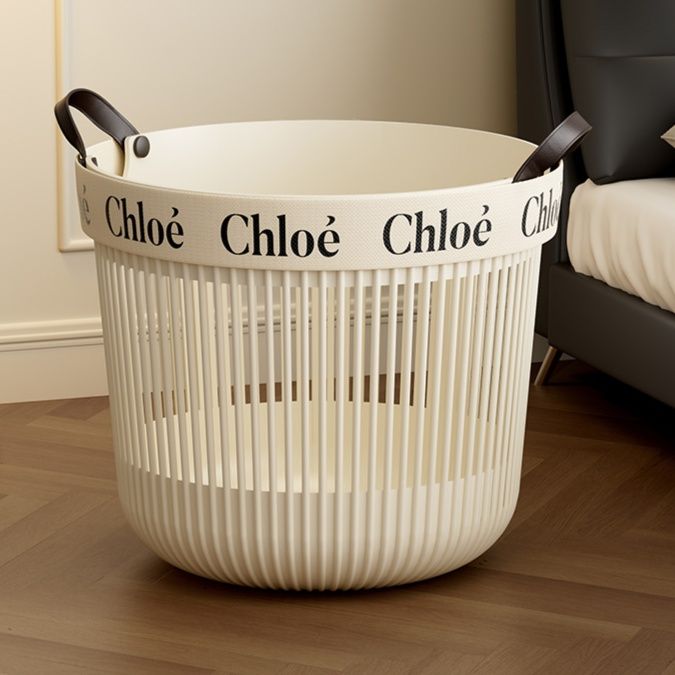 モダンスタイル 持ち手付きランドリーバスケット