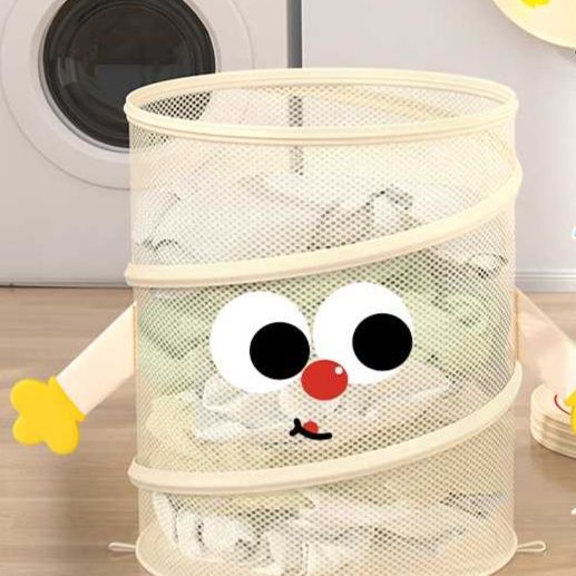 かわいい笑顔の折りたたみランドリーバスケット