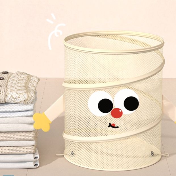 かわいい笑顔の折りたたみランドリーバスケット
